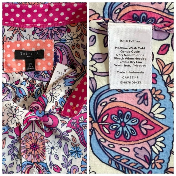TALBOTS NWT 2X Cotton Button Front Shirt in Magical Floral • Rainbow Paisley - Picture 8 of 13